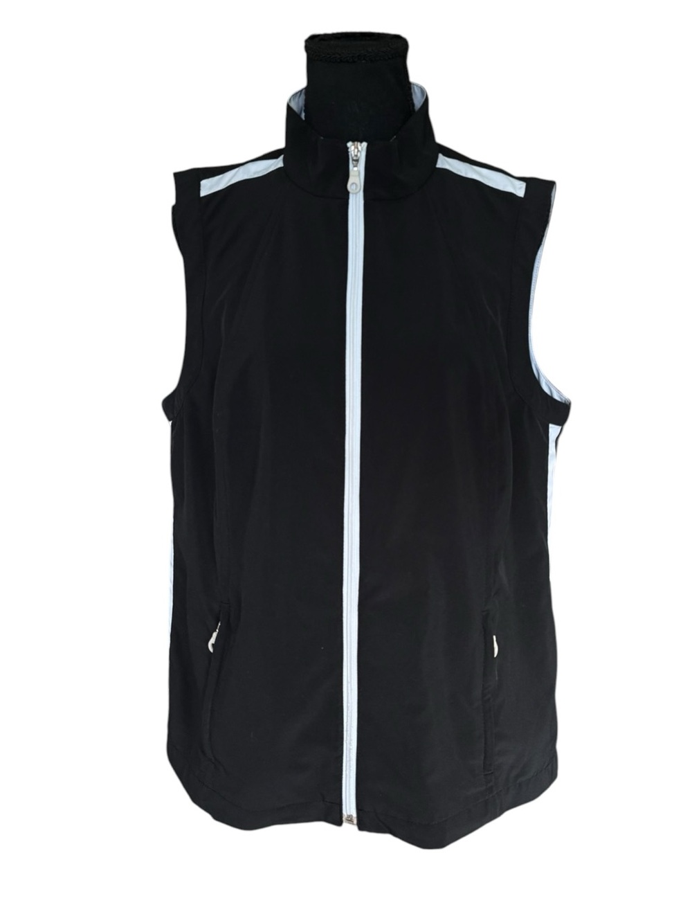 Chico’s Weekends Size 2 Black White Full Zip Golf Vest Lightweight Athletic